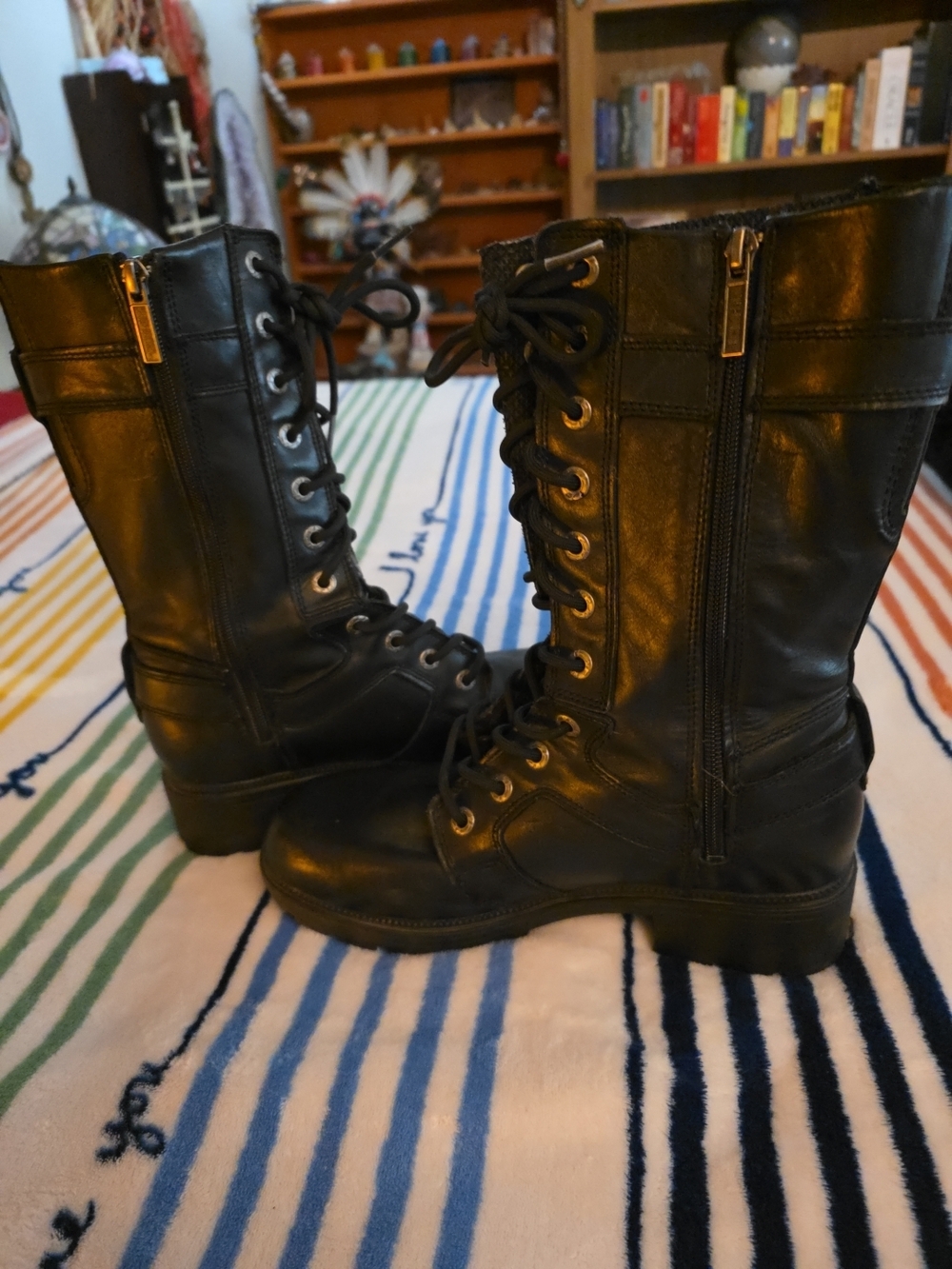 Harley-Davidson Black Leather Lace-Up Motorcycle Boot, Zipper Sides. No Box. - Picture 5 of 12